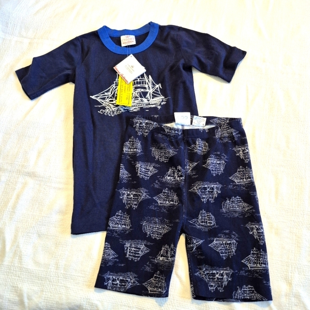 Hanna Andersson boys size 12 short john pajama set, ship design, NWT